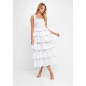 NWT English Factory‎ Smocked Bust Multi Ruffles Maxi Gown White Size Large L